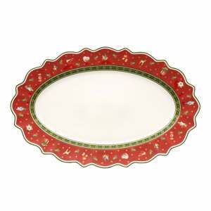 Červený porcelánový servírovací talíř s vánočním motivem Villeroy & Boch, 50 x 31,5 cm