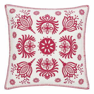 Bílo-růžový bavlněný dekorativní povlak na polštář Westwing Collection Folk, 45 x 45 cm