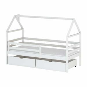 Bílá domečková dětská postel s úložným prostorem 90x190 cm Aron - Lano Meble