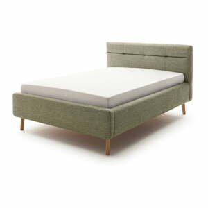 Zelená čalouněná dvoulůžková postel s úložným prostorem s roštem 140x200 cm Lotte - Meise Möbel