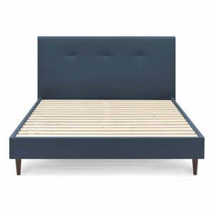 Tmavě modrá čalouněná dvoulůžková postel s roštem 160x200 cm Tory - Bobochic Paris