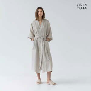 Béžový lněný župan velikost L/XL Summer – Linen Tales