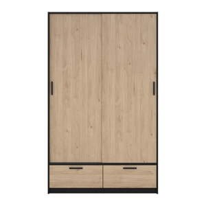 Šatní skříň v dekoru dubu s posuvnými dveřmi v černo-přírodní barvě 121x200 cm Line – Tvilum