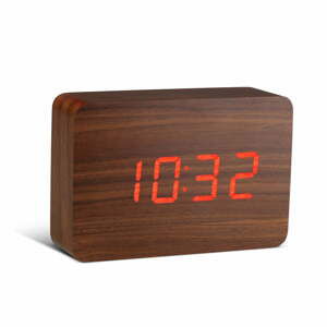 Hnědý budík s červeným LED displejem Gingko Brick Click Clock