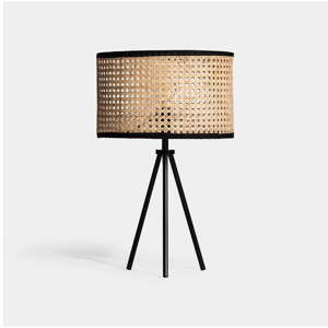 Stolní lampa s ratanovým stínidlem v černo-přírodní barvě (výška 54 cm) – Burkina