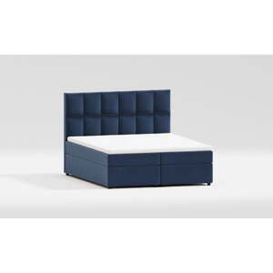 Tmavě modrá čalouněná dvoulůžková postel s úložným prostorem 180x200 cm Flip – Ropez