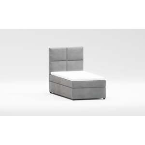 Světle šedá čalouněná jednolůžková postel s úložným prostorem s roštem 90x200 cm Lena – Ropez