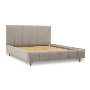 Béžová čalouněná dvoulůžková postel s úložným prostorem a roštem 180x200 cm Zee – Scandic