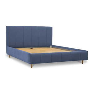 Modrá čalouněná dvoulůžková postel s úložným prostorem a roštem 160x200 cm Zee – Scandic