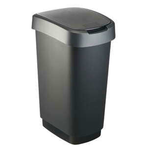 Plastový odpadkový koš v černo-stříbrné barvě 50 l Twist – Rotho