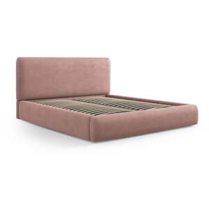Růžová čalouněná dvoulůžková postel s úložným prostorem s roštem 200x200 cm Colonel – Cosmopolitan Design