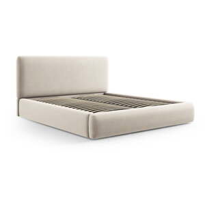 Krémová čalouněná dvoulůžková postel s úložným prostorem s roštem 140x200 cm Colonel – Cosmopolitan Design