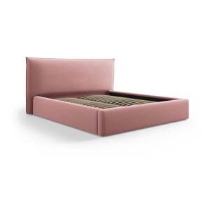 Růžová čalouněná dvoulůžková postel s úložným prostorem s roštem 180x200 cm Elio – Milo Casa
