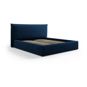 Tmavě modrá čalouněná dvoulůžková postel s úložným prostorem s roštem 140x200 cm Elio – Milo Casa