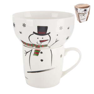 Bílý porcelánový set hrnku a misky s vánočním motivem 2 ks 350 ml – Orion