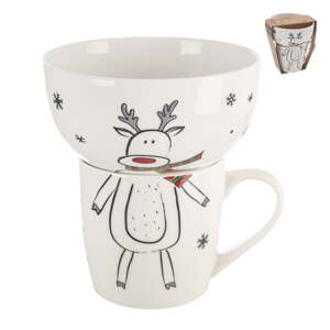 Bílý porcelánový set hrnku a misky s vánočním motivem 2 ks 350 ml – Orion
