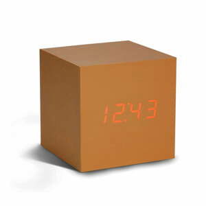 Oranžový budík s červeným LED displejem Gingko Cube Click Clock